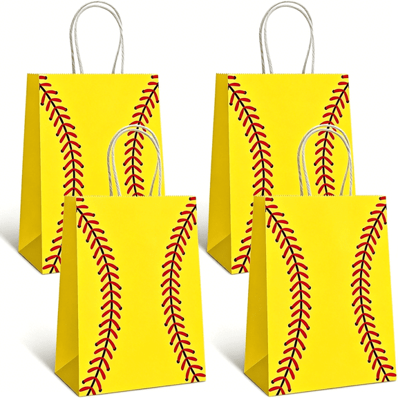 CCOCC 12 Pack Softball Party Favor Bags with Handle, Snack Treat Bags Paper Goodie Gift Bag for Sports Theme Birthday Party Favors Supplies Decoration