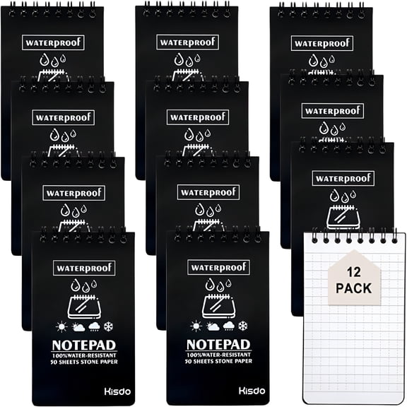 CCOCC 12 Pcs 3 x 5 Inches Pocket Notepad, Waterproof Notebook, Pocket Tactical Notebook Write in the Rain, All-Weather Top Memo Paper Notepad Waterproof Pad Camo Note book (Black)