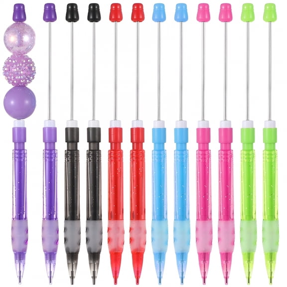 CCOCC 12 Pcs Beadable Mechanical Pencils,Multicolor Mini 0.7Mm Mechanical Pencils,Drawing Pencils with Silicone Hand Guard,Pencils with Smooth Writing,Diy Pens for Drawing Sketching