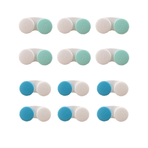 CCOCC 12 Pcs Contact Lens Case,Eco-Friendly Plastic Eyeglass Case for Monthly Lens Changes,Double-Sided Compartment Contact Case,Green&Blue