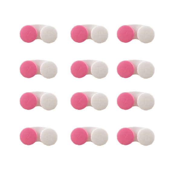CCOCC 12 Pcs Contact Lens Case,Eco-Friendly Plastic Eyeglass Case for Monthly Lens Changes,Double-Sided Compartment Contact Case,Pink