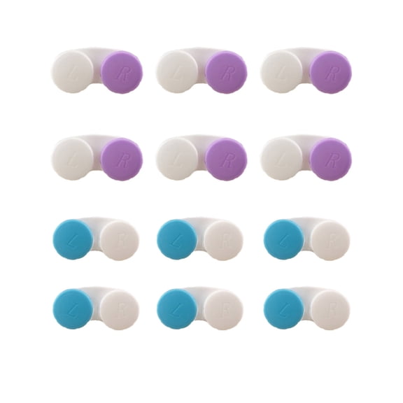 CCOCC 12 Pcs Contact Lens Case,Eco-Friendly Plastic Eyeglass Case for Monthly Lens Changes,Double-Sided Compartment Contact Case,Purple&Blue