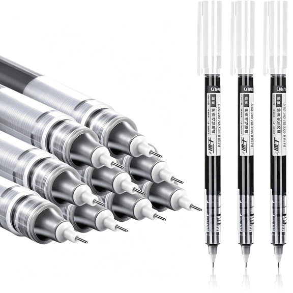 CCOCC 12 Pieces Rolling Ball Pens, Quick Dry Ink 0.5 Mm Extra Fine Point Pens Liquid Ink Pen Rollerball Pens Black Extra Fine Point Pens