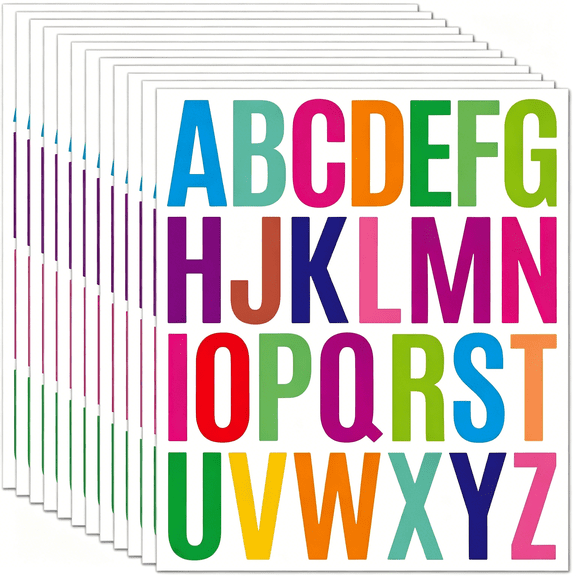 CCOCC 12 Sheets Multicolored Letter Stickers, 2 Inch Waterproof Vinyl Alphabet Decals for Classroom Learning, Crafts, and Organization