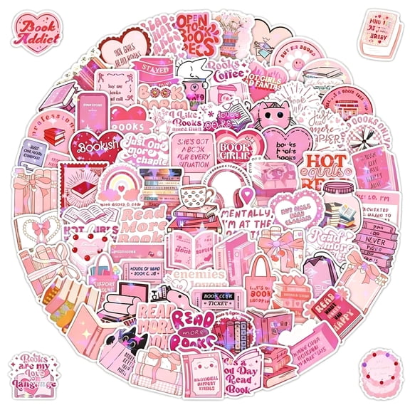 CCOCC 120 Pcs Bookish Stickers for Reading Holographic Stickers,Aesthetic Sticker,Bookish Gifts for Woman,Girl,Book Lover,Gifts for Adult (Pink-120)