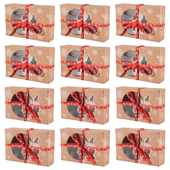 CCOCC 12Pcs Christmas Cookie Box Food Safe Kraft Paper Baking Box for Packaging Cakes Pastries at Christmas Parties Set