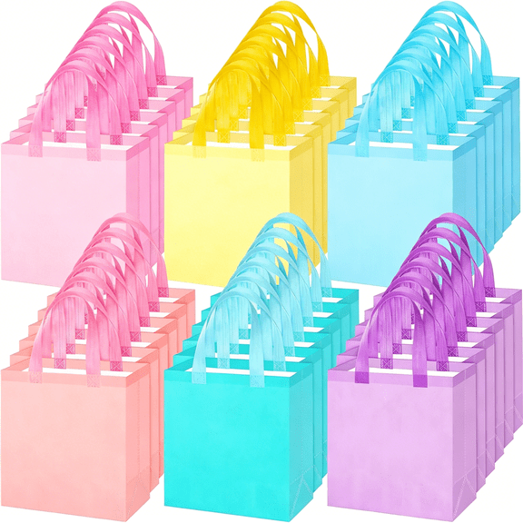 CCOCC 12Pcs Gift Bags Bulk Woven Pastel Gift Bags with Handles Reusable Party Favor Goodie Bulk,Pastel Rainbow Color Tote Bag for Women Wedding Birthday Bridal Shower Decoration