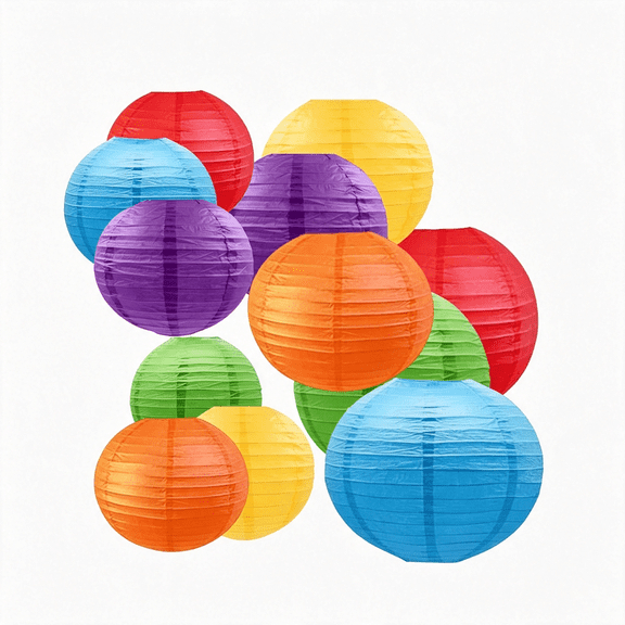 CCOCC 12Pcs Rainbow Round Paper Lanterns, Hanging Decorative Lanterns for Wedding, Birthday Party, Baby Shower & Events, Paper Lanterns
