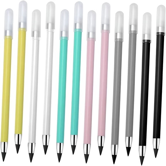CCOCC 12pcs Ergonomic Inkless Pencils Everlasting Erasable Drawing Writing Pencils Comfortable Grip for Long-term Use Includes Black Yellow Green Gray White Colors