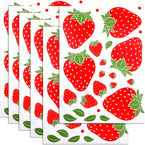CCOCC 138Pcs 6 Sheets Strawberry Stickers Removable Strawberry Wall Decals for Room Decor Shortcake Laptops Suitcase Kitchen Bathroom Party Girls Bedroom Cute Fruit