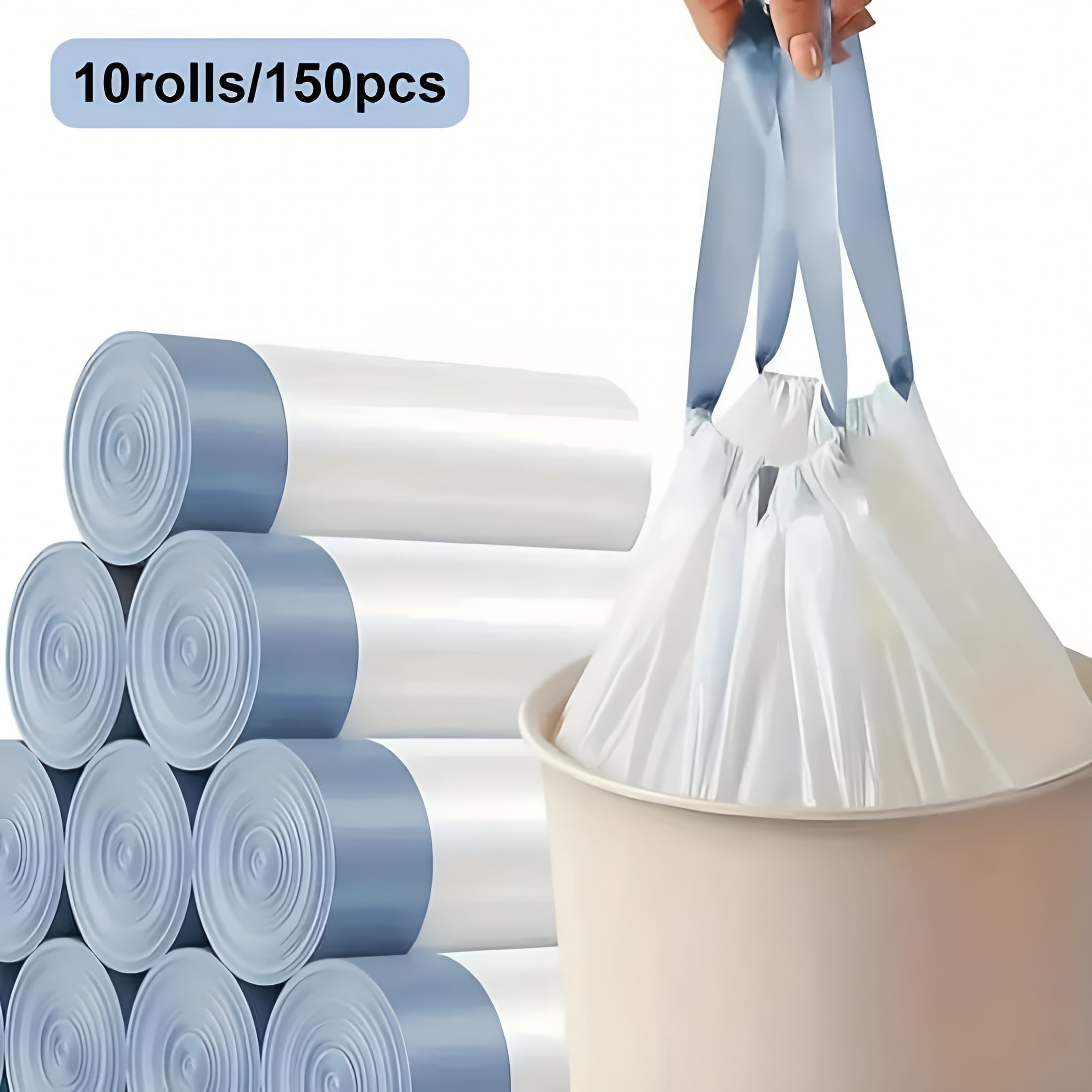 CCOCC 14 Gallon Trash Bags - Drawstring Small Trash Bags for Bathroom,Kitchen,Bedroom,Office,150 Count (Upgraded - Easy to Separate)