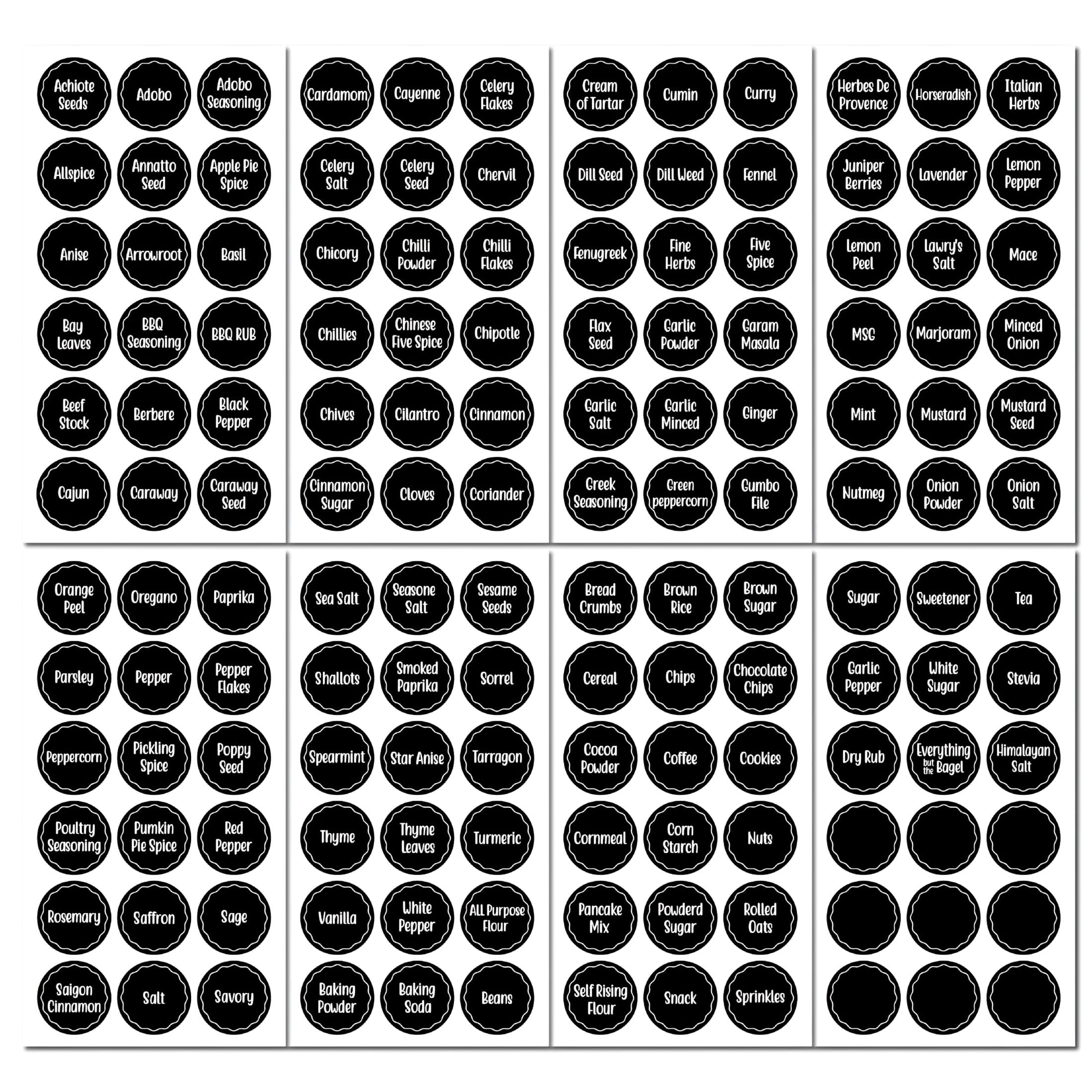 CCOCC 144 Kitchen Spice Jar Labels,Round Preprinted Seasoning Label ...