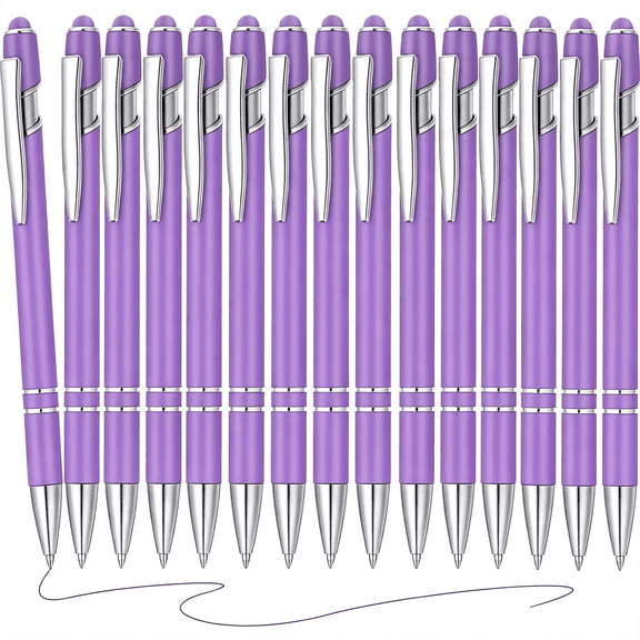 CCOCC 15 Pack Ballpoint Pens Smooth Writing 2-In-1 Stylus Retractable Ballpoint Pen with Stylus Tip Office Decor Metal Stylus Pen for Touch Screens 1.0 Mm (Purple Ink)