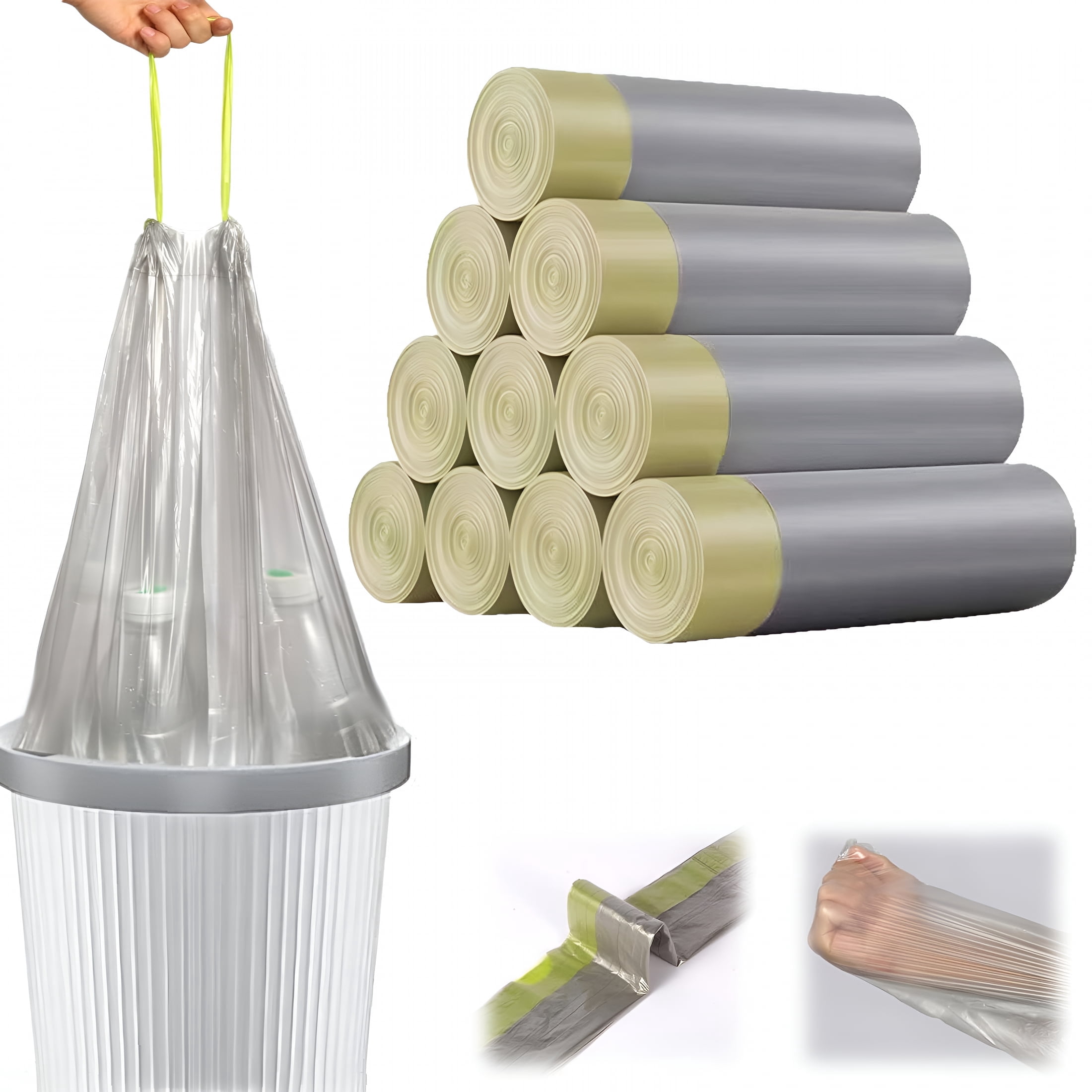 CCOCC 150pc Odor Control Trash Bags 4 Gallon Heavy Duty with Cinch Tie for Toilets/Kitchen