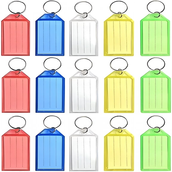 CCOCC 15Pcs Assorted Colors Plastic Key Ring Tags for Backpack,Fob,Mailbox,ID,USB Drive,Car Keys | Key Label for Identification,Storage & Organization