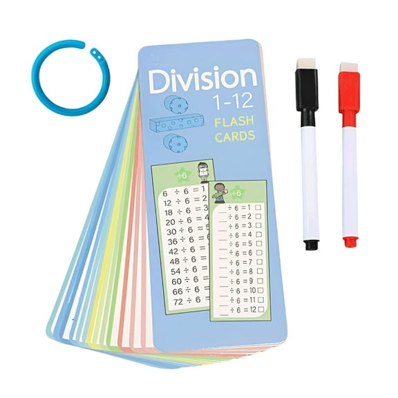 CCOCC 15Pcs Multiplication Division Flash Cards Set with 2 Dry Erase Pens,1 Ring & OPP Bag -Math Practice for 1st 2nd 3rd Grade