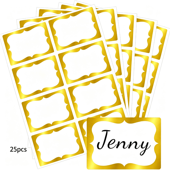 CCOCC 16 Name Tag Stickers - 200 Pcs 3 X 2 Name Label Stickers | Self Adhesive Name Sticker with Border for School Classroom Office Events Desk Storage Bin Gift Clothes Christmas (Gold Foil)