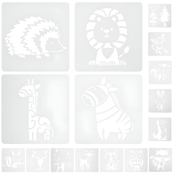 CCOCC 16 Pcs Animal Drawing Template Chalk Stencils for Kids Outside Paint Oil Painting Animals Mold White The Pet Child