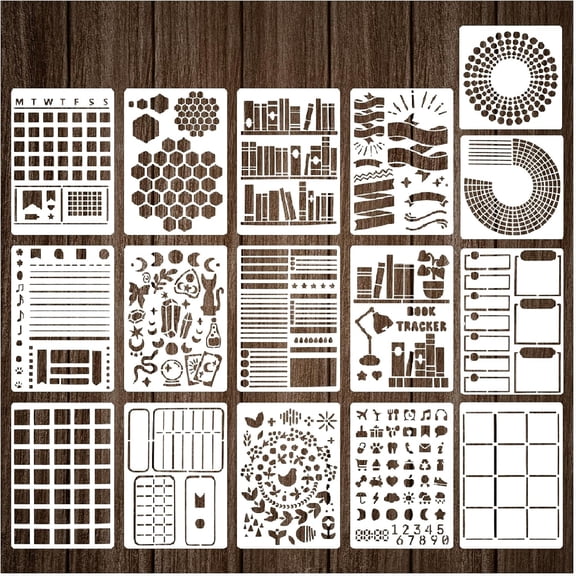 CCOCC 16 Pieces Journal Stencils for Dotted Journals Supplies, Happy Planner Stencils for Journaling Diy Drawing Templates Accessories Kit for Notebook Cards Scrapbook (16 Journal)
