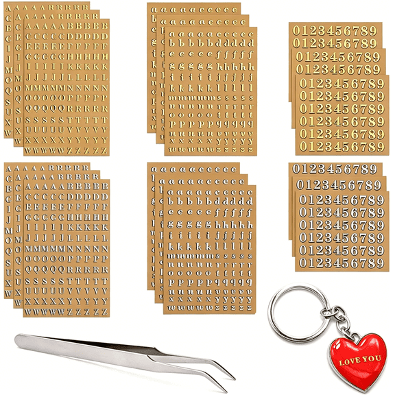 CCOCC 18 Sheets Mini Gold/Silver Letter Stickers for Nail Art,Epoxy Resin Crafts,Glitter Self-Adhesive Diy Scrapbook Stickers with Tweezers