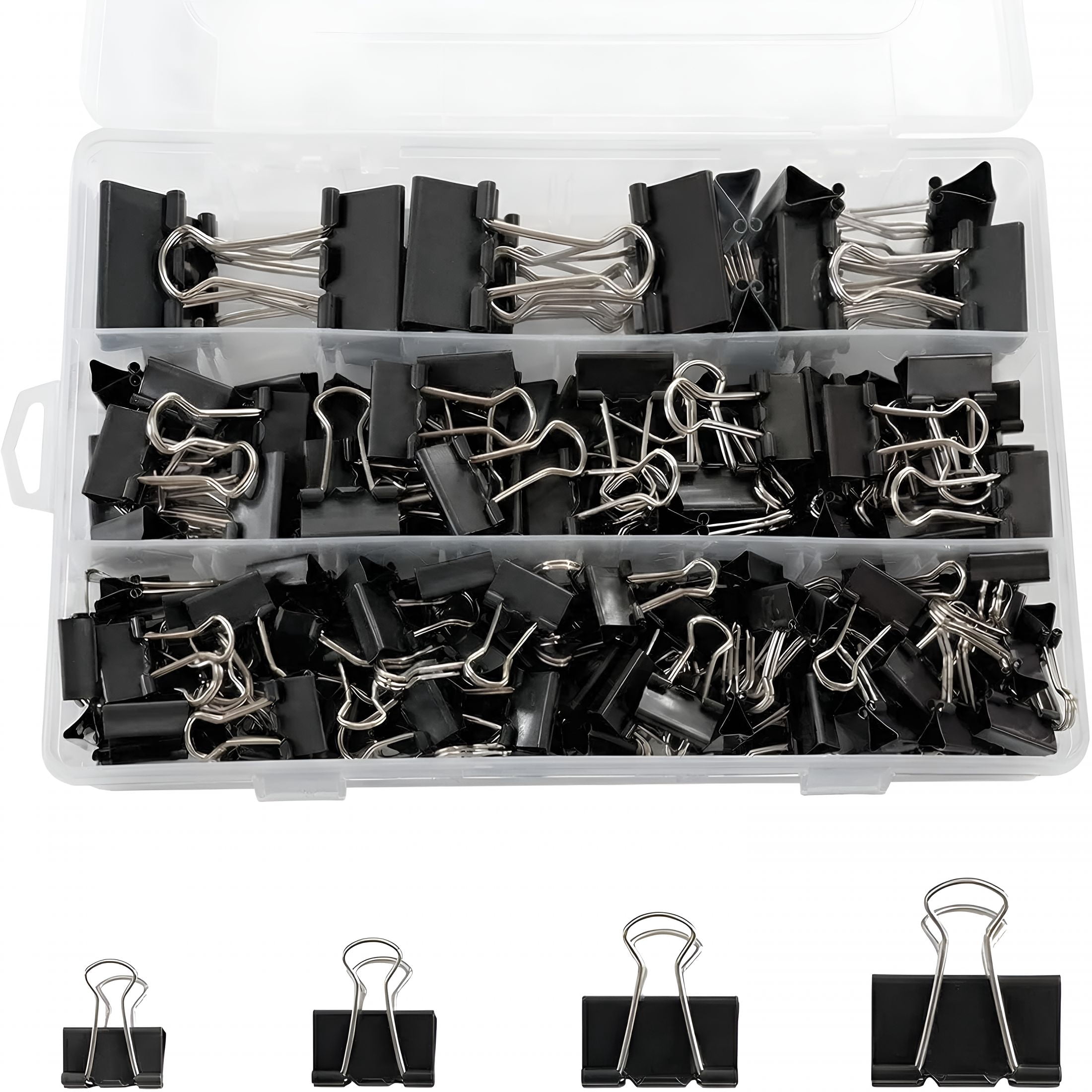 CCOCC 180 Pcs Binder Clips Assorted Sizes,Black Binder Paper Clips Office Clips Office Supplies,4 Sizes Cute Binder Clips Large Medium Small Paper Clips Paper Clamps