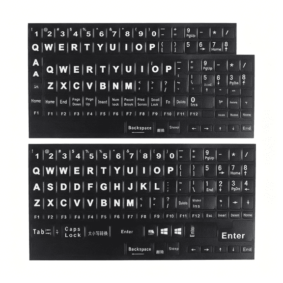 CCOCC 2 Pack English Keyboard Stickers Big Letter Full Set(120 Pcs),Universal Pc Computer Laptop Desktop Keyboard Replacement English Keyboard Stickers,Black Background with White Lettering