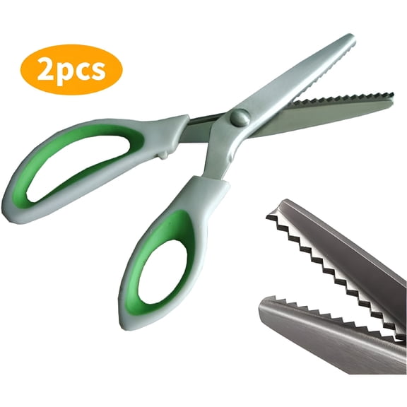 CCOCC 2 Pack Green Pinking Shears with Ergonomic Comfort Grips for Crafts & Sewing - Precision Zig Zag Cut Dressmaking Scissors