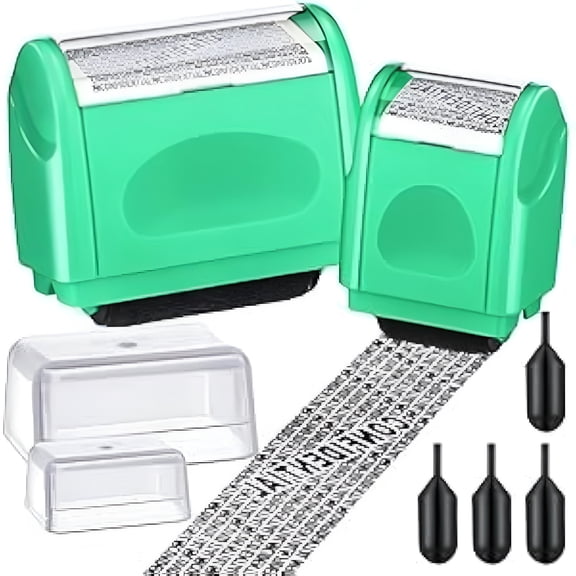 CCOCC 2 Pack Identity Protection Roller Stamp Identity Theft, Confidential, Privacy Roller Stamp Information Blocker and 4 Pack Refill Ink for Id Account Data Address Security (Mint)