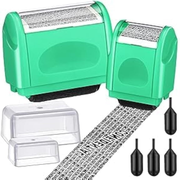 CCOCC 2 Pack Identity Protection Roller Stamp Identity Theft,Confidential,Privacy Roller Stamp Information Blocker&4 Pack Refill Ink for Id Account Data Address Security(Mint)