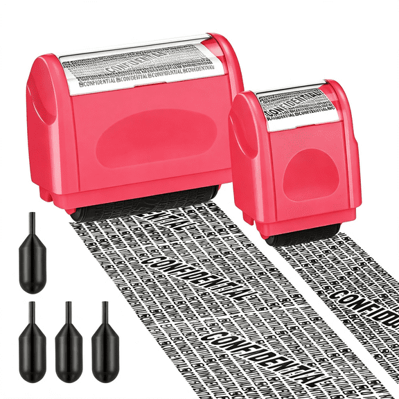 CCOCC 2 Pack Identity Protection Roller Stamp Identity Theft,Confidential,Privacy Roller Stamp Information Blocker and 4 Pack Refill Ink for Id Account Data Address Security(Peach)