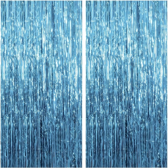 CCOCC 2 Pack Light Blue Foil Fringe Curtain3.28 Ft X 6.56 Ft Blue Fringe Backdrop,Door Streamers Party Decorations,Metallic Tinsel Curtain for Birthday,Baby Shower,Photo Booth,Glitter Party Backdrop