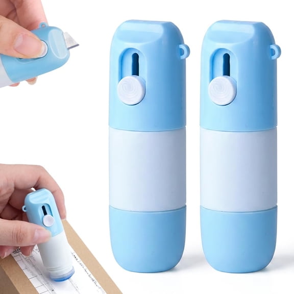 CCOCC 2 Pcs 2-In-1 Box Cutter&Thermal Paper Eraser,2026 New Water-Based Thermal Paper Eraser Pen with Unboxing Knife for One Smear Printed Text Covering-Liquid Redacting Marker(Blue)