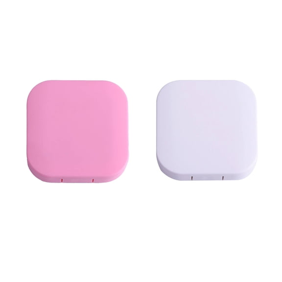 CCOCC 2 Pcs Contact Lens Case,Sophisticated Square Shape Contact Lens Storage Supplies,Dual Compartment and Convenient Lid Travel Contact Lens Box,White&Pink