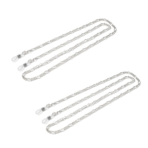 XIRQI 2 Pcs Glasses Strap,Sturdy Metal Build Glasses Holder,Secure Silicone Loops Eyeglasses Strap,Silver