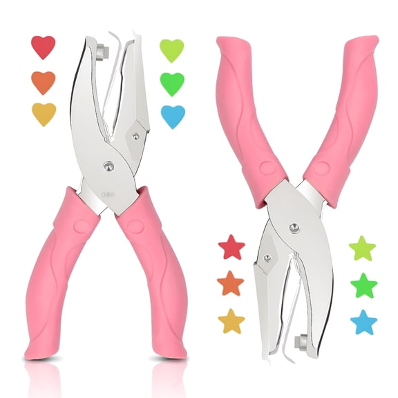 CCOCC 2 Pieces Heart and Star Handheld Hole Paper Punch Metal Single Hole Paper Punch with Soft-Handled Tags for Clothing Ticket Diy Craft Tags Scrapbook Tool,1/4 Inch