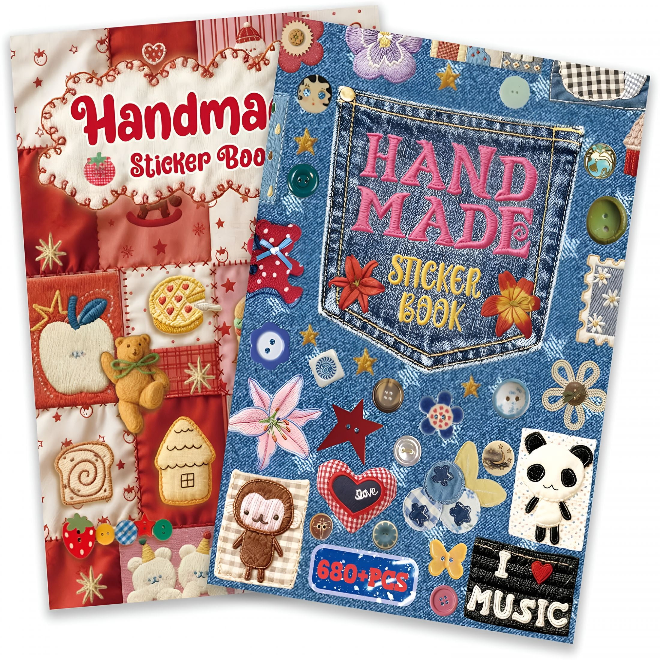 CCOCC 2 in 1 Japanese Sticker Book Combo Set with Red and Blue Patterned Die Cut Stickers 60 Sheets for Journaling