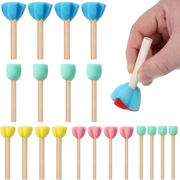 CCOCC 20 PCS Sponge Paint Brushes, Sponges for Painting Round Flower Star Sponge Paint Brush, Art Class Acrylic Painting Tools for Arts and Crafts, 5 Style Art Sponges
