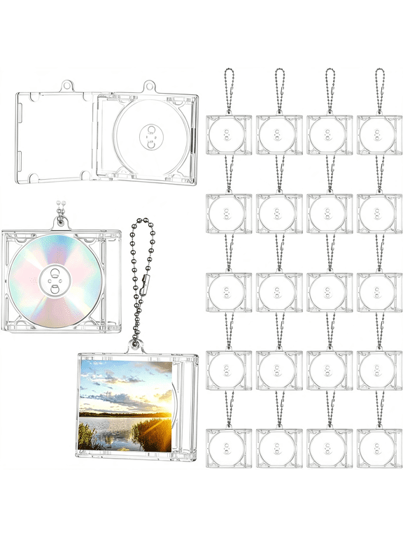 20 Pcs Mini Cd Keychain Album Cases Plastic Cd Cases Clear Dvd Cover Bulk Dvd Jewel Keyring Music Blank Mini Compact Disc Holder Pendant Personalized for Diy Backpack Hanging Decor Gifts