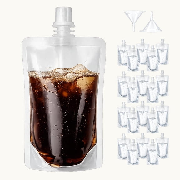CCOCC 20 Pcs Reusable Plastic Flasks for Liquid,8 Oz Drink Pouches,Collapsible Portable Containers for Concerts & Festivals,Hot & Freezer Safe,Bpa-Free,Food-Grade,8Oz with Funnels