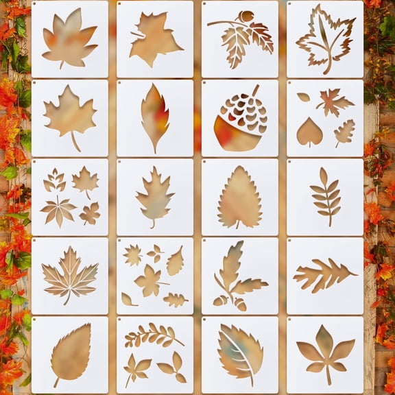 CCOCC 20 Pieces Autumn Leaf Stencils Fall Pumpkin Templates Reusable Craft Stencils Plastic Painting Harvest Stencil for Craft Diy Fabric Canvas Wall Maple Leaf Pumpkin Painting Home Decorations