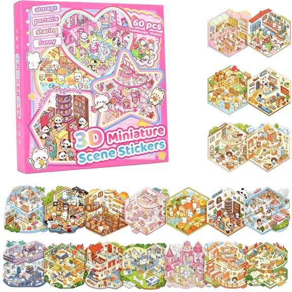 CCOCC 20 Sets 3D Sticker Scene Craft Kit -Kids & Adult Creative Relaxation Activity,Build Decorative Miniature House & Landscape Scenes with Reusable Stickers