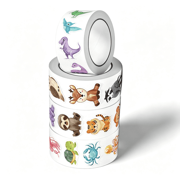 CCOCC 2000Pcs Animal Stickers for Kids Reward, 4 Rolls Ocean Dinosaur Forest Jungle Incentive Decal for Kids School Classroom Teachers Supplies, Students Behavior Chart1 Inch