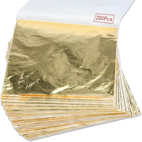 CCOCC 200Pcs Gold Leaf Sheets Gold Foil Sheets for Gilding Crafting, Art and DIY Projects, Picture Frames, Home Walls, Interior and Multi Artistic Decoration, Imitation Gold Foil Sheets