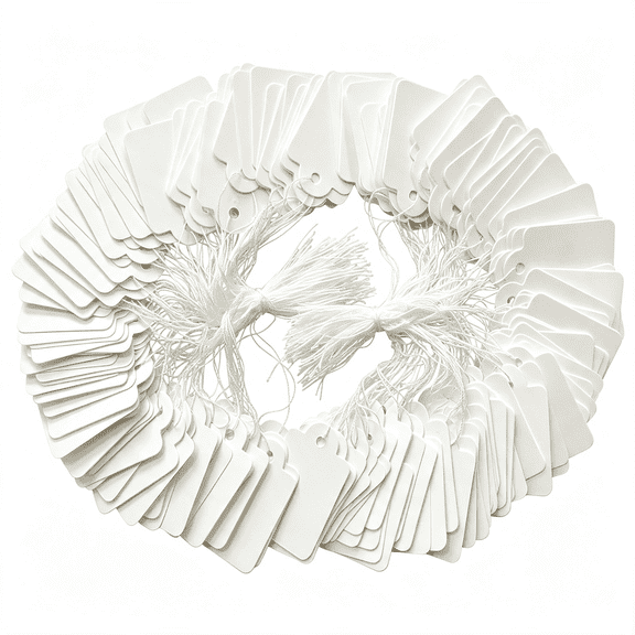 CCOCC 200Pcs Price Tags with String 1.38X0.87 Jewelry Clothing,White Price Tags,Pricing Writable Tags for Jewely,Yard-Sale,Clothing&Smooth Blank Paper Tag 35*22Mm