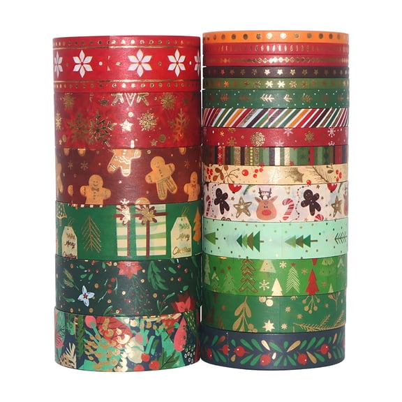 CCOCC 2026 New 1 Box of Christmas Washi Tape Clear Pattern Printed Rich Element Non-Fading Cuttable Unique Shape Washi Tape,For Scrapbooking,Journaling,Card Making,Planner Decor,Album Decor