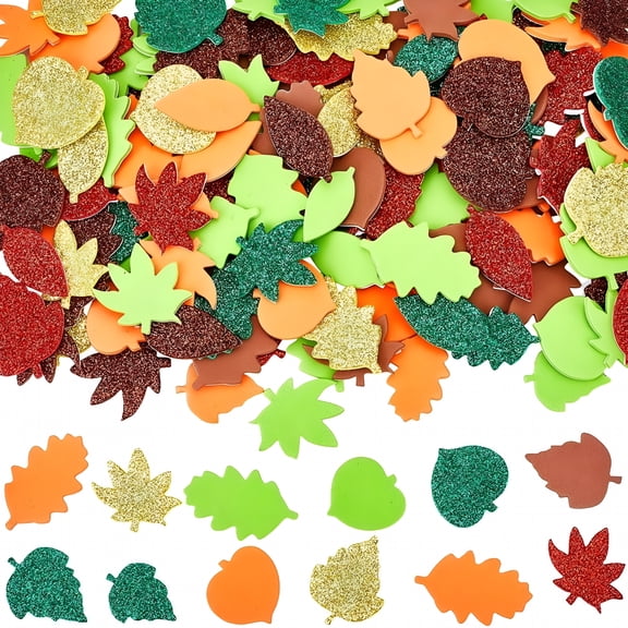 CCOCC 2026 New 1 Set 400Pcs Glitter Fall Leaf Sticker Bulk Thanksgiving Theme Stickers Yellow Green Red Self Adhesive Autumn Maple Leaves Shaped Sticker for Art Diy Craft Halloween Party
