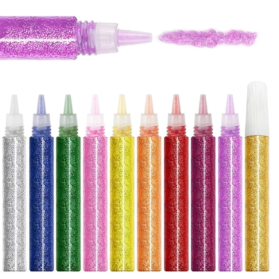 CCOCC 2026 New 10 Pcs Bulk Glitter Paint Pens,Assorted Colors Glue Pens Set,Non-Toxic Washable Glitter Glue Stick,For Diy Crafts Decorations Art Projects,Back to School By