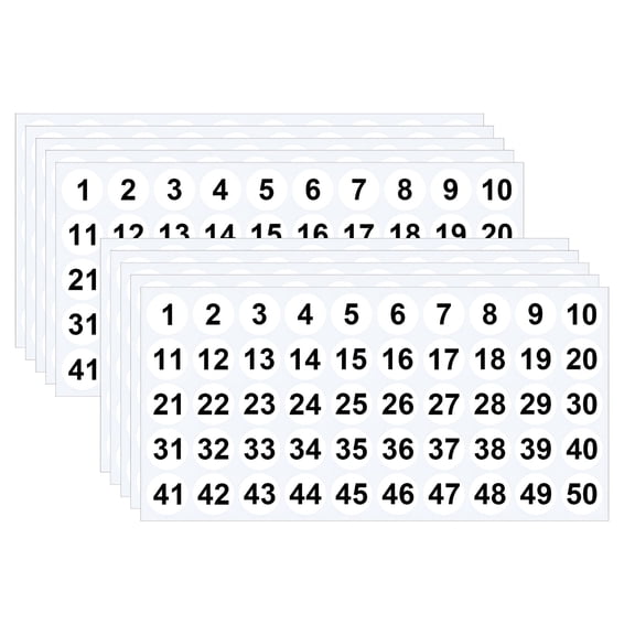 CCOCC 2026 New 10 Sheets 1 to 50 Number Stickers Vinyl Consecutive Number Stickers Self Adhesive Decal for Indoor Waterproof Labels Number Inventory Stickers for Inventory Classification(1 Inch)