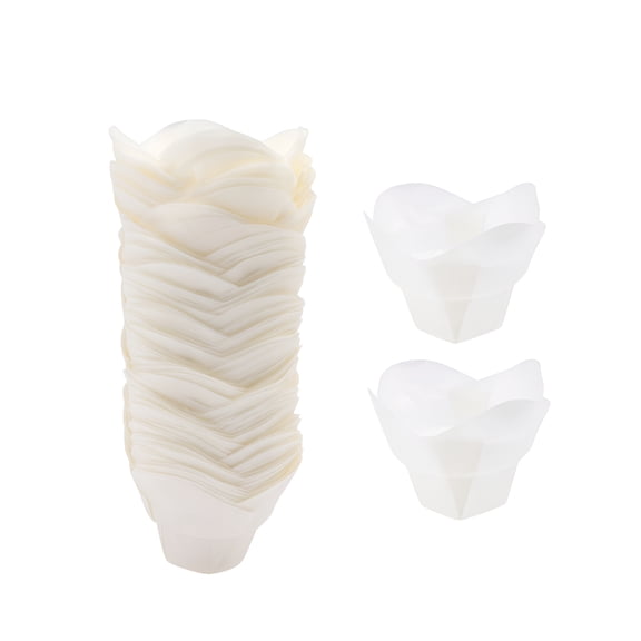 CCOCC 2026 New 100Pcs Cupcake Wrappers Lotus Shape Heat Resistant Oil-Proof Paper Cups Muffin Liners (White) for Baking, Parties, Birthdays, Events, Catering, Dessert Tables