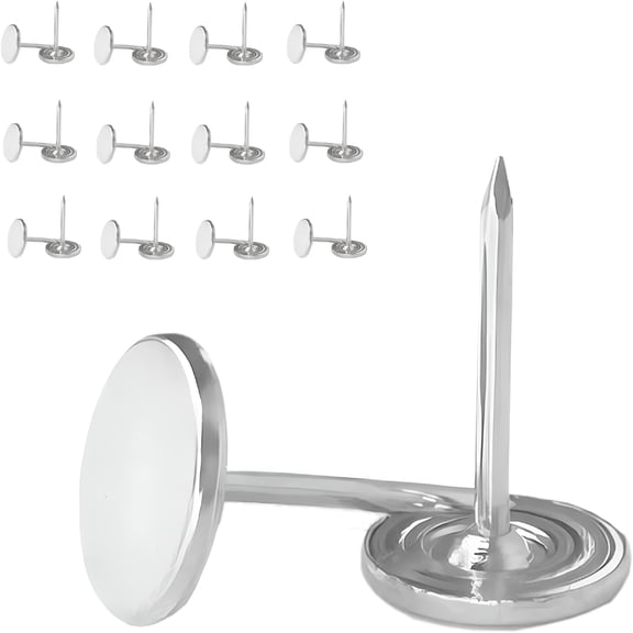 CCOCC 2026 New 100Pcs Flat Head Thumb Tacks for Wall,7/16 Inch Heavy Duty Upholstery Wall Tacks Nails,Decorative Long Push Pins for Office Home Furniture Decor Wooden Photo,Silver